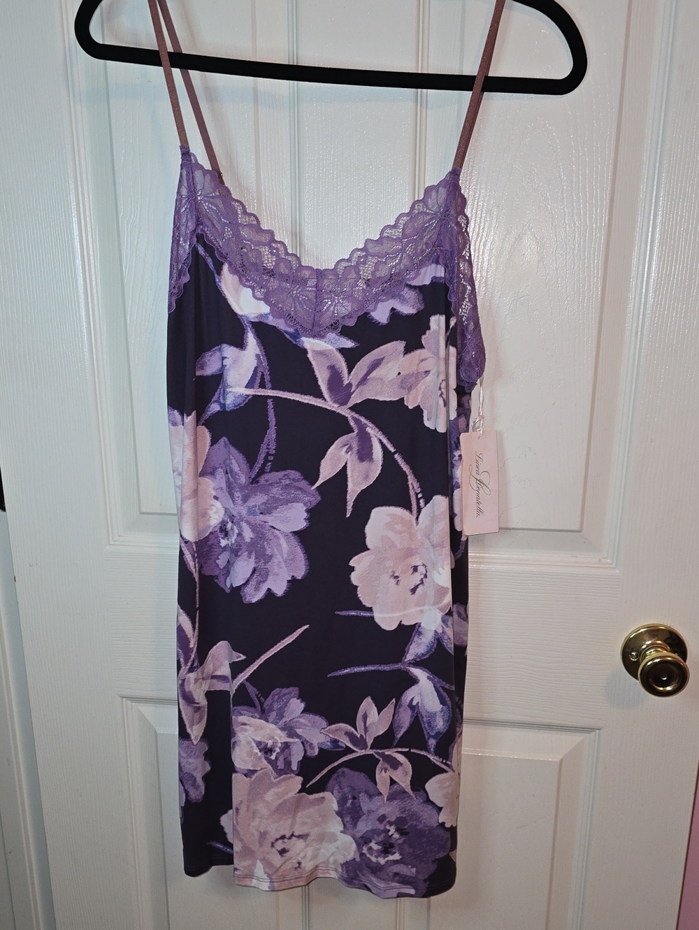 Linea Donatella Purple Floral Lace-Trim Chemise